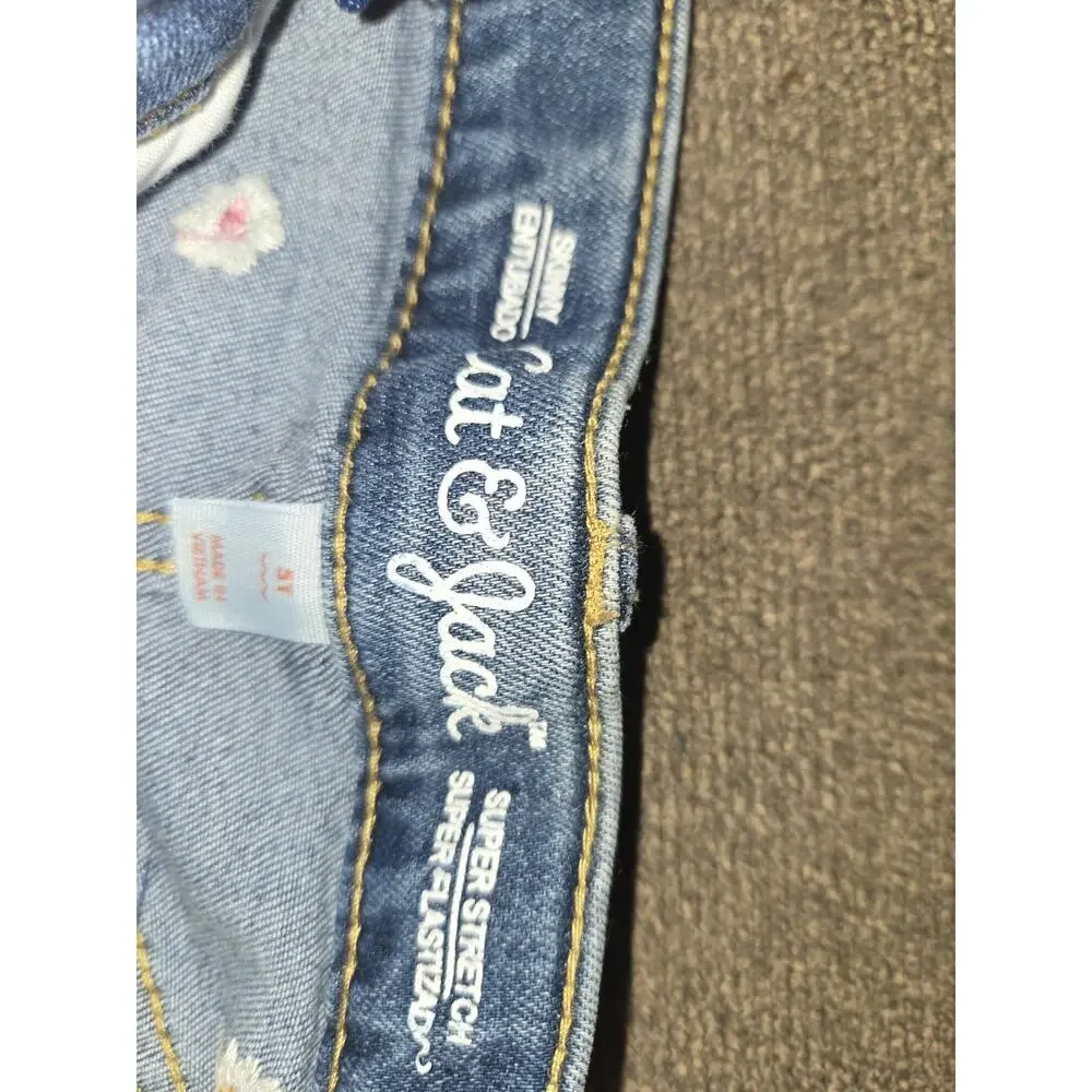 Cat & Jack Girls 5T Skinny Jeans Adjustable Waist Stretch Blue Floral Denim